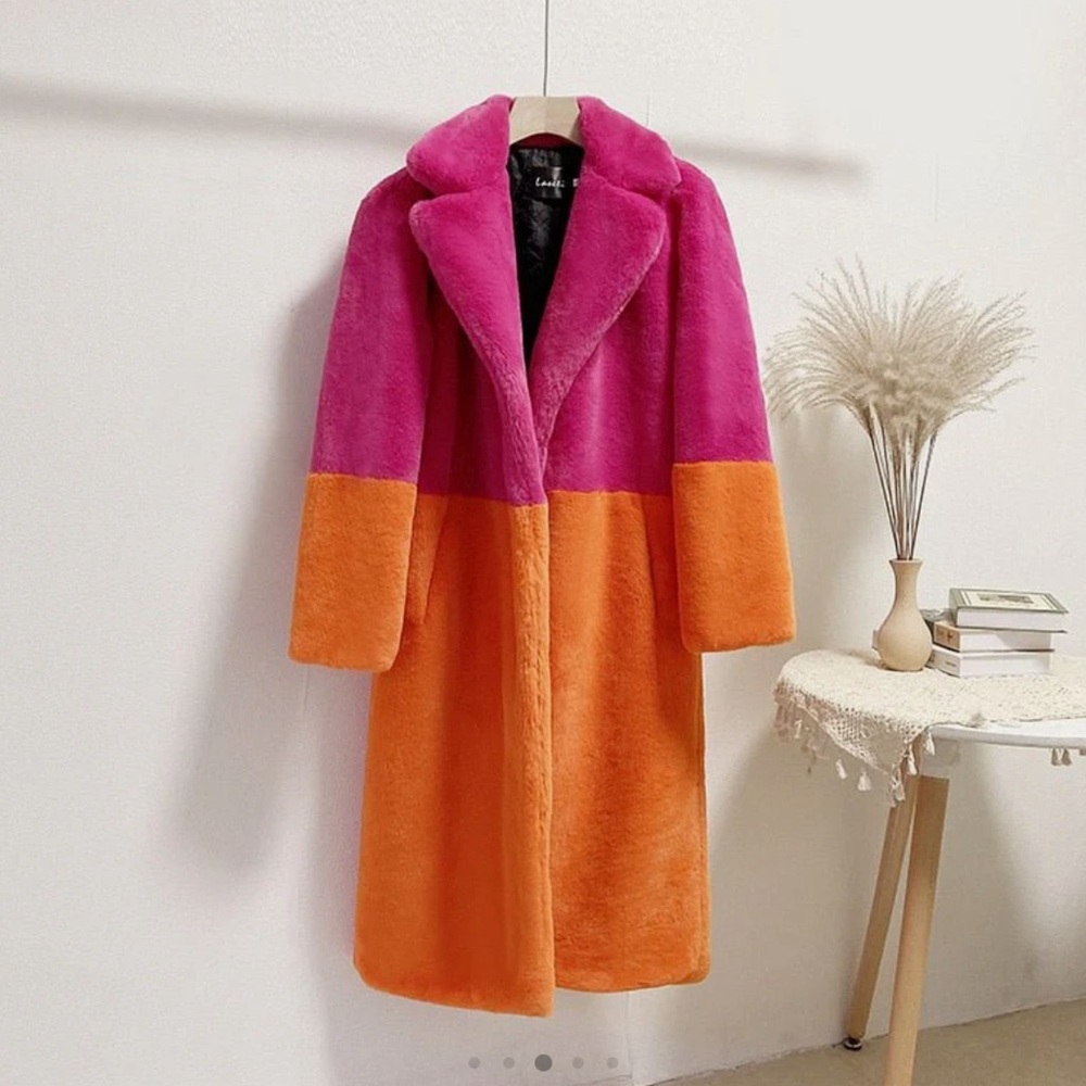 Pink & Orange Faux Fur Coat